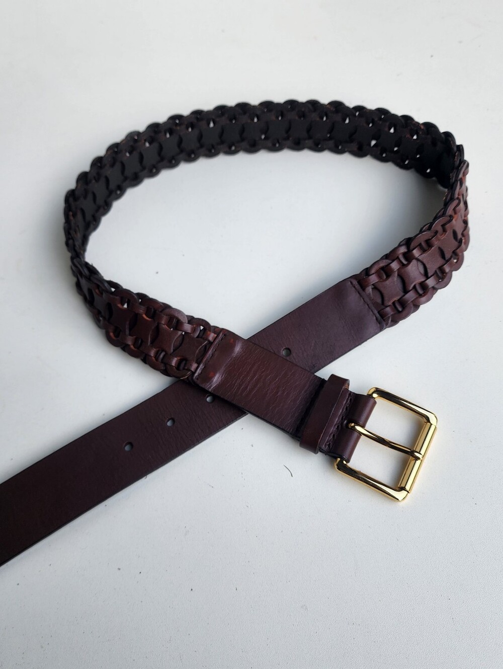 Antonio Melani Brown Genuine Leather Gold Hardware Small Belt Braided 160382